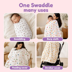 Organic Cotton Baby Muslin Cloth Swaddle | 100x100 CM | 0-12 Months | Pack of 3