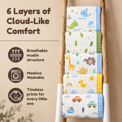 Organic Cotton 6 Layer Muslin Blanket | Super Soft Cotton Kids Blanket | 140X200 CM | 5-15 Years | Pack of 1