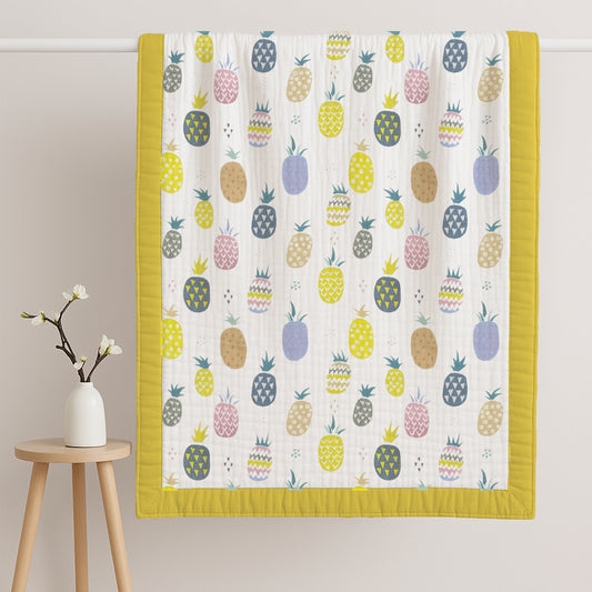 Baby Muslin 6 Layer Blanket cum Wash Towel- 100X100 CM - (0-3 Years) Pineapple