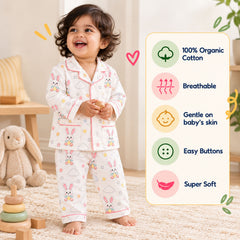 Organic Cotton Kids Night Suit | Full Sleeves Sleepwear | Avocado