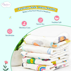 Baby Muslin 6 Layer Face wipes/ wash clothes- 30X30 CM - (0-3 Years) - Pack of 5