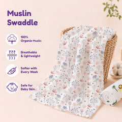 Organic Cotton Baby Muslin Cloth Swaddle | 0-12 Months | 100x100 CM | Rainbow, Unicorn, Cute Jungle, Blossom | Pack of 4