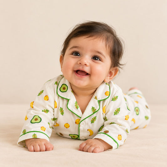 Organic Cotton Kids Night Suit | Full Sleeves Sleepwear | Avocado