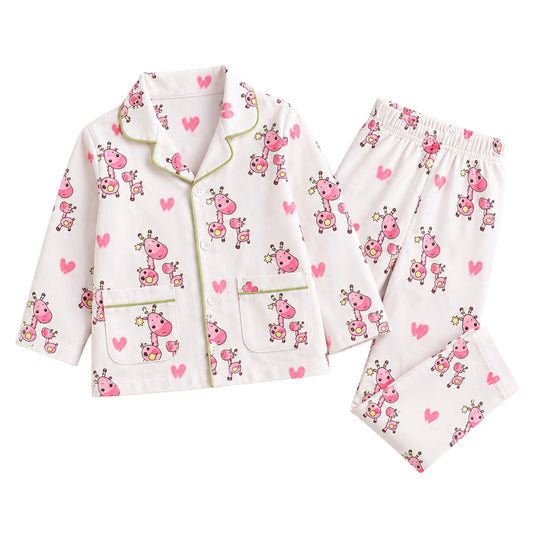 Organic Cotton Unisex Kids Pajama Set Combo | Night Suit | Sleepwear | Pink Giraffe