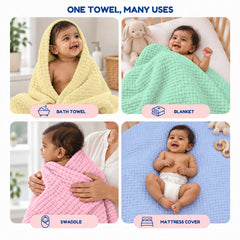 Baby Super Soft Absorbent Muslin 6 Layer wash Towel | 100X100 CM | 0-3 Years | Pack of 1
