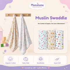 Mom's Home Organic Cotton Baby Muslin Cloth Swaddle | 0-12 Months (Pack of 5)