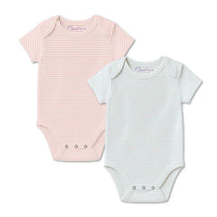 Baby Organic Cotton Onesie | Blue Stripped & Pink Stripped | 6-12 Months | Pack of 2