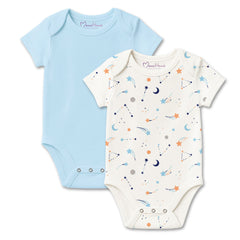 Organic Cotton Baby Half Sleeve Onesie | Galaxy & Blue  | Pack of 2