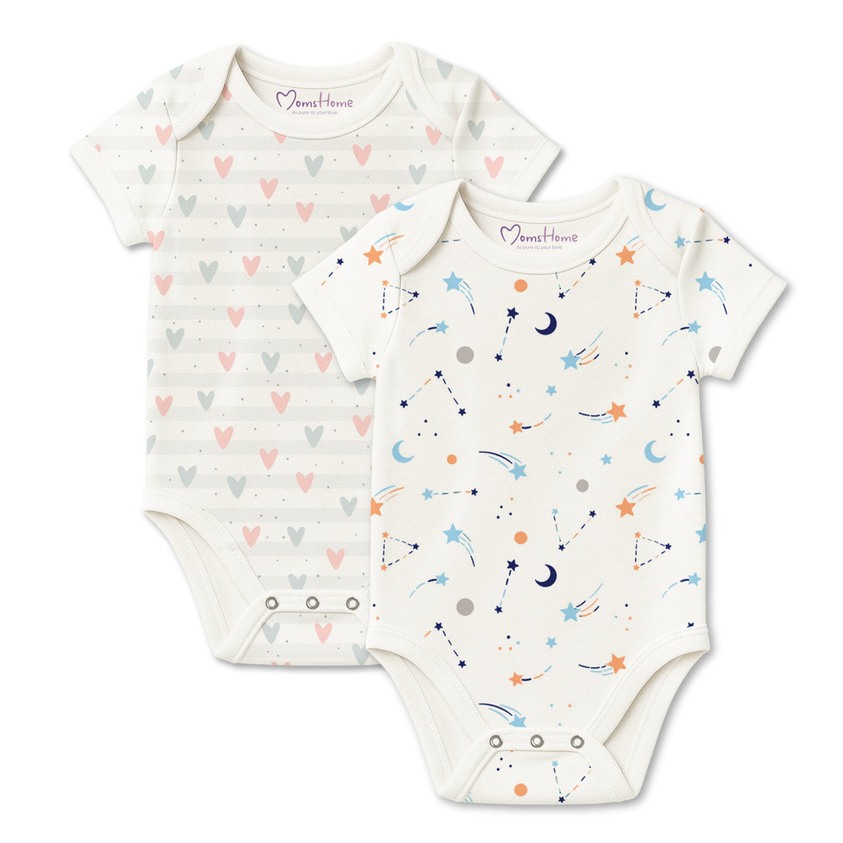 Organic Cotton Baby Half Sleeve Onesie | Galaxy & Little Hearts  | Pack of 2