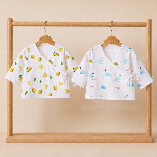 Muslin Front Open Kimono For New Born Baby | Pack of 2