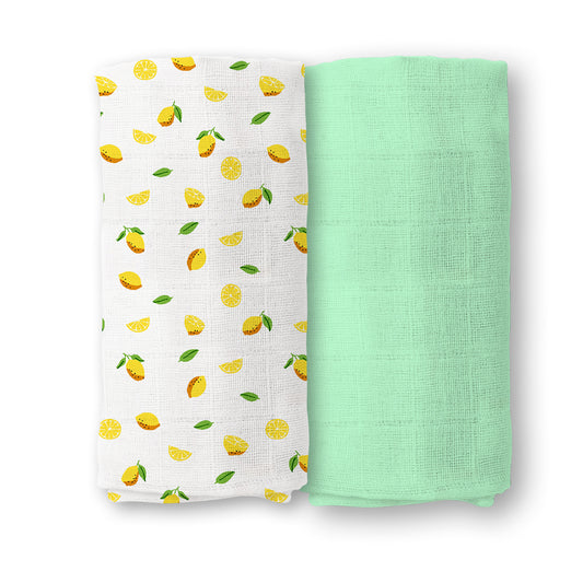 Baby Muslin Swaddle | 100x100 CM | Pack of 2 | Lemon & Green Solid
