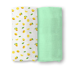 Baby Muslin Swaddle | 100x100 CM | Pack of 2 | Lemon & Green Solid