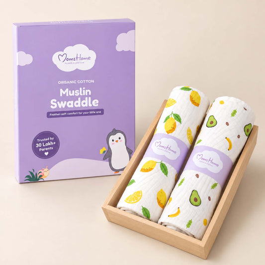 Baby Muslin Swaddle | 100x100 CM | Pack of 2 | Avocado & Lemon