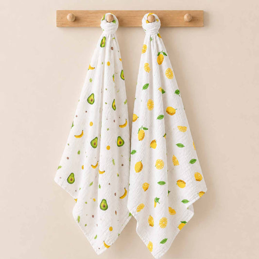 Baby Muslin Swaddle | 100x100 CM | Pack of 2 | Avocado & Lemon
