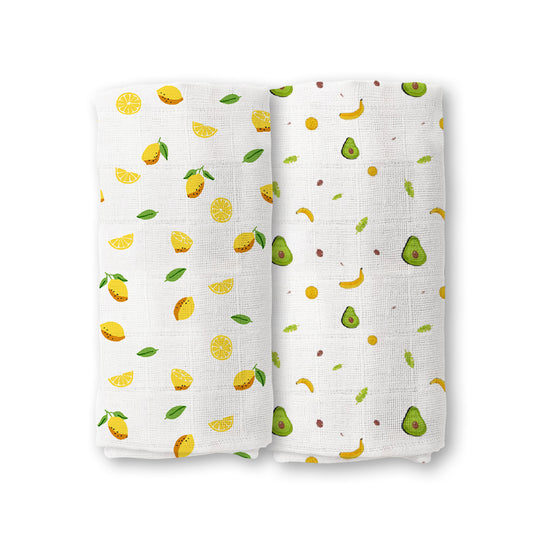 Baby Muslin Swaddle | 100x100 CM | Pack of 2 | Avocado & Lemon