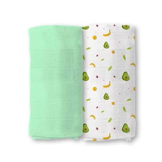 Baby Muslin Swaddle | 100x100 CM | Pack of 2 | Avocado & Green