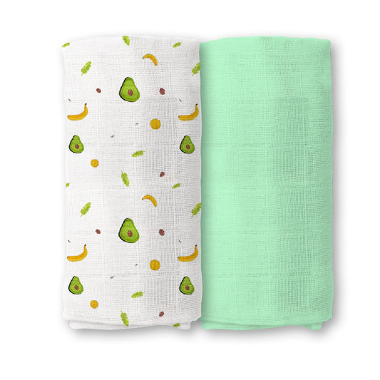 Baby Muslin Swaddle | 100x100 CM | Pack of 2 | Avocado & Green