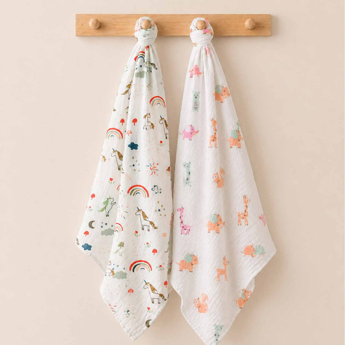 Baby Muslin Cloth Swaddle - 0-12 Months,  Pack of 2 ( Cute Jungle & Unicorn )