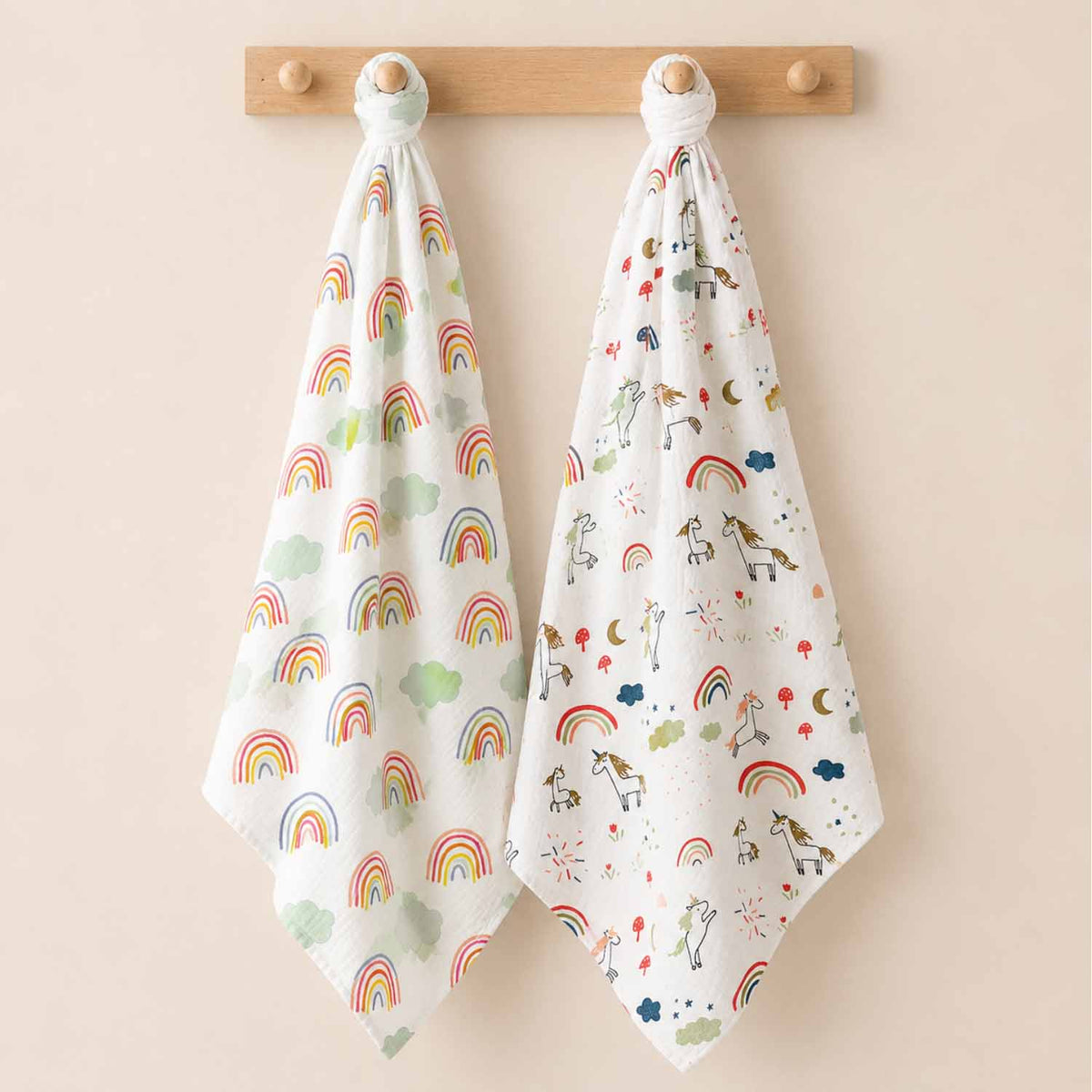Baby Muslin Cloth Swaddle - 0-12 Months,  Pack of 2 (Unicorn & Rainbow)