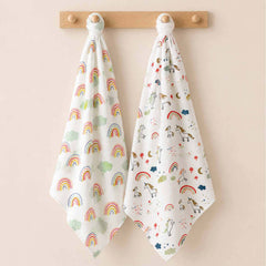 Baby Muslin Cloth Swaddle - 0-12 Months,  Pack of 2 (Unicorn & Rainbow)