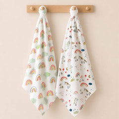 Baby Muslin Cloth Swaddle - 0-12 Months,  Pack of 2 (Unicorn & Rainbow)