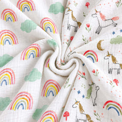Baby Muslin Cloth Swaddle - 0-12 Months,  Pack of 2 (Unicorn & Rainbow)