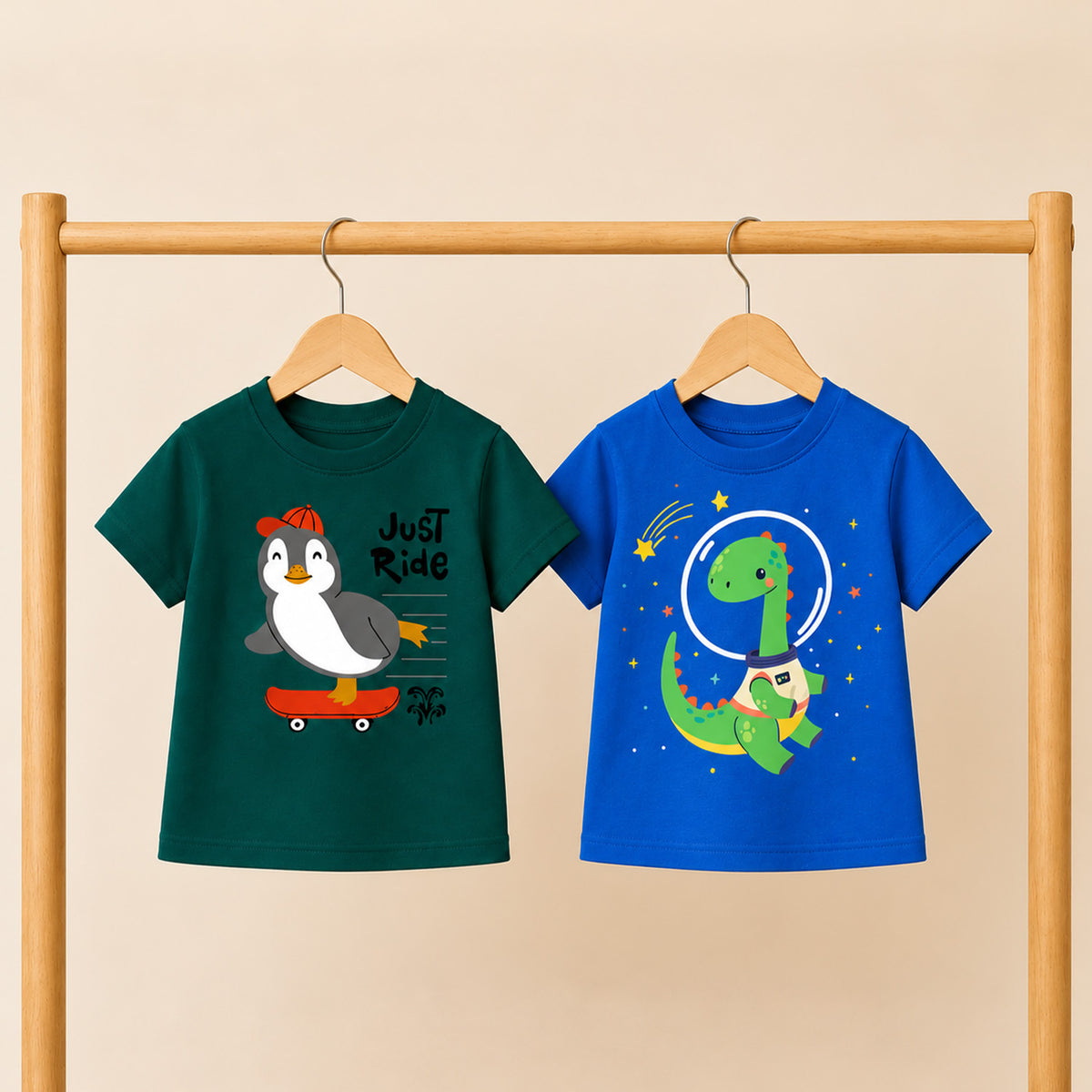 Organic Cotton Printed Round Neck T-Shirts for Boys & Girls | Infant & Toddler Clothing | Pack of 2 / Pack of 3