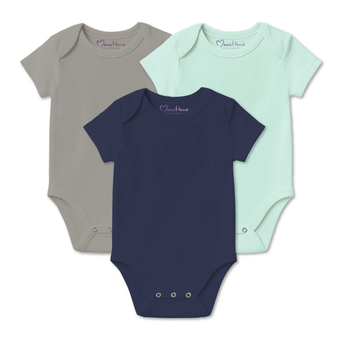 Baby Organic Cotton Onesie Navy, Grey, Light Blue | 6-12 Months | Pack of 3