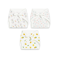 Printed Cushioned Nappies Combo | Organic Cotton Nappies For New Born Baby | 0-6 Months | Heart, Lemon, Bunny | Pack of 3