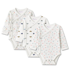 Organic Cotton Front Open Kimono Onesie For New Born Baby | Little Heart, Bunny & Car | Pack of 3