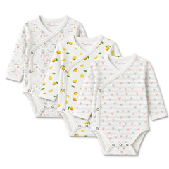 Organic Cotton Front Open Kimono Onesie For New Born Baby | 0-6 Months | Pack of 3