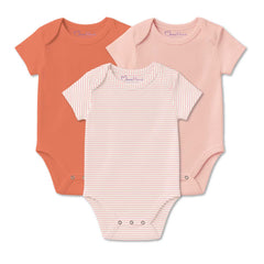 Baby Organic Cotton Onesie | Peach, Pink Strip, Light Pink | 6-12 Months | Pack of 3