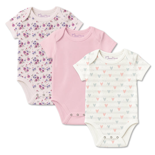 Newborn Baby Onesie –Organic Cotton Bodysuit | Soft, Breathable Infant Top for Girls | Baby Jumpsuit for 0-6 Months | Pack of 3