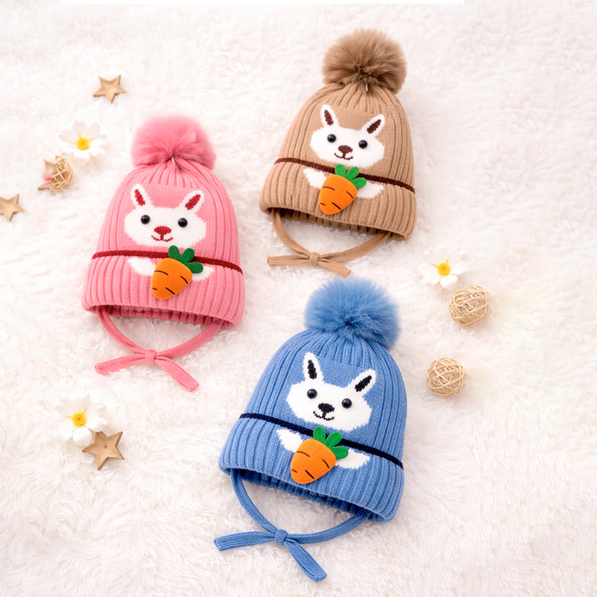 Winter Warm Woolen Baby Cap For 0–12 Months | Soft Infant Beanie Hat | Newborn Winter Headwear | Pack of 3