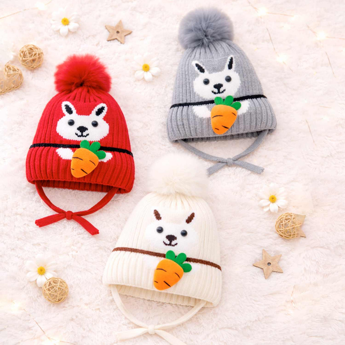 Winter Warm Woolen Baby Cap For 0–12 Months | Soft Infant Beanie Hat | Newborn Winter Headwear | Pack of 3