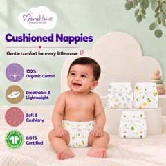 Printed Cushioned Nappies Combo | Organic Cotton Nappies For New Born Baby | 0-6 Months | Joyworld, Lemon, Avocado | Pack of 3