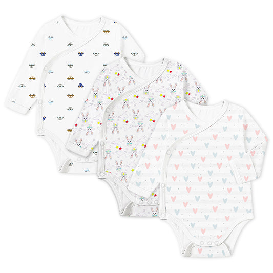 Organic Cotton Front Open Kimono Onesie For New Born Baby | Little Heart, Bunny & Car | Pack of 3