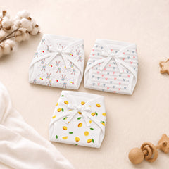 Printed Cushioned Nappies Combo | Organic Cotton Nappies For New Born Baby | 0-6 Months | Heart, Lemon, Bunny | Pack of 3