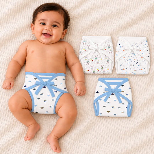 Printed Cushioned Nappies Combo | Organic Cotton Nappies For New Born Baby | 0-6 Months | Mixed Design | Pack of 3