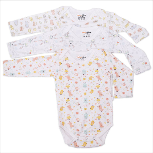 Organic Cotton Baby Full Sleeve Onesie | Tweety, Joyworld, Bunny | Pack of 3