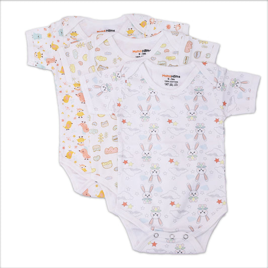 Organic Cotton Baby Half Sleeve Onesie | Tweety, Joyworld, Bunny | Pack of 3