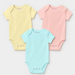 New Born Baby Organic Cotton Half Sleeves Onesie | New Born Baby Clothes | Baby Half Sleeve Cotton Sleepsuits | Yellow, Green, Peach | Pack of 3