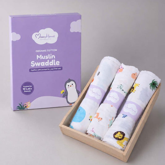 Organic Cotton Baby Muslin Cloth Swaddle | 0-12 Months | Pack of 3