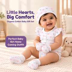Organic Cotton Newborn Baby Clothing Set | Baby Shower Gift Hamper | Frill Onesie & Cap, Mittens, Botties Set | 0-6 Months | Pack of 4