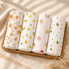 Organic Cotton Baby Muslin Cloth Swaddle | 0-12 Months | 100x100 CM | Lemon, Avocado, Icecream, Bloom | Pack of 4