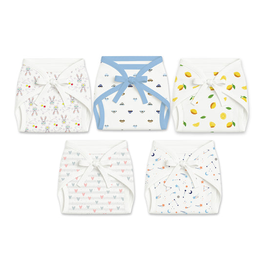 Printed Cushioned Nappies Combo | Organic Cotton Nappies For New Born Baby | 0-6 Months | Pack of 5