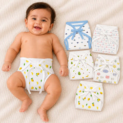 Printed Cushioned Nappies Combo | Organic Cotton Nappies For New Born Baby | 0-6 Months | Mixed Design/ Print | Pack of 5