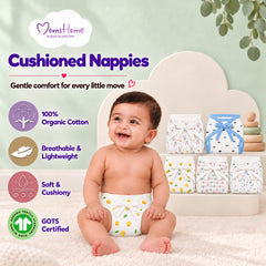 Printed Cushioned Nappies Combo | Organic Cotton Nappies For New Born Baby | 0-6 Months | Pack of 5 | Mixed Design/ Print