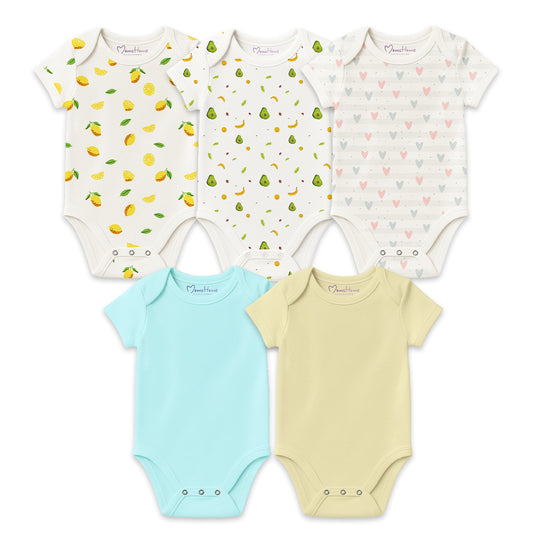 Organic Cotton New Born Baby Onesie | New Born Baby Dress | 0-6 Months | Pack of 5
