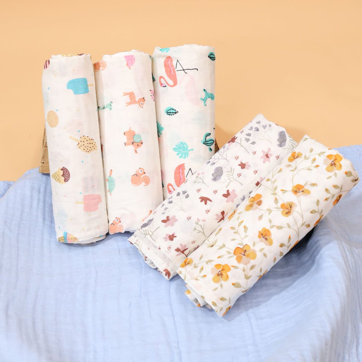 Mom's Home Organic Cotton Baby Muslin Cloth Swaddle | 0-12 Months (Pack of 5)